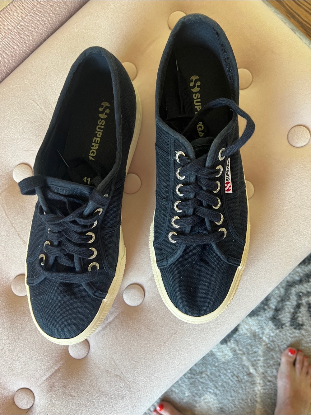 Superga Men's Navy Canvas Low-Top Sneakers with Cream Sole